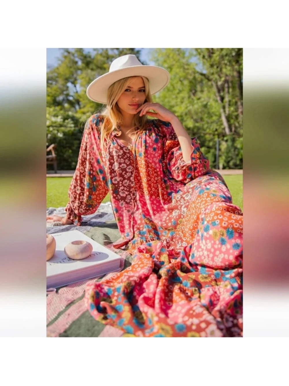 Easel Floral Patchwork Print Rayon
Gauze Long Sleeve Dress Size Large